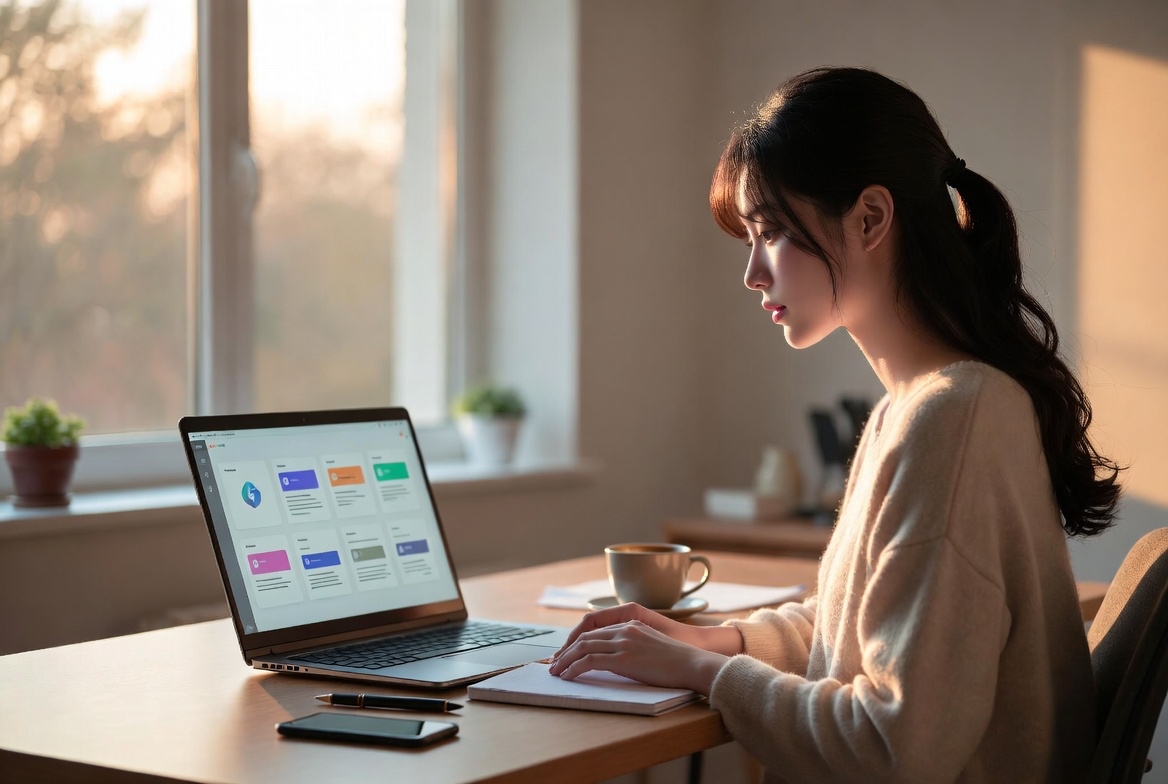 ChatGPT 프로젝트 기능으로 작업을 관리하는 한국인 여성의 AI 업무 환경